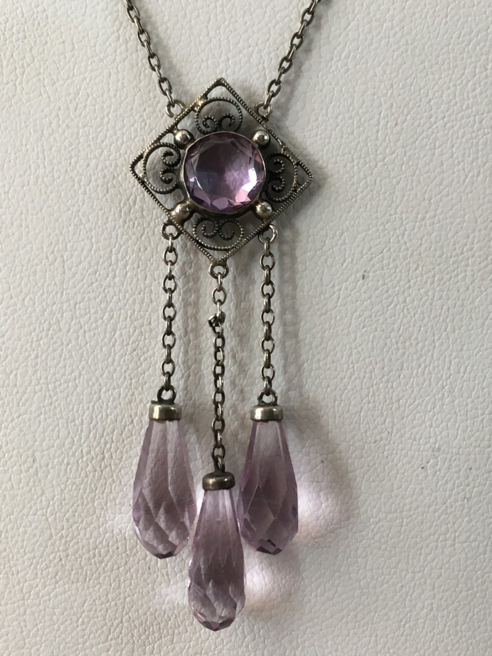 Edwardian Sterling Silver & Amethyst Negligee Pendant  View III