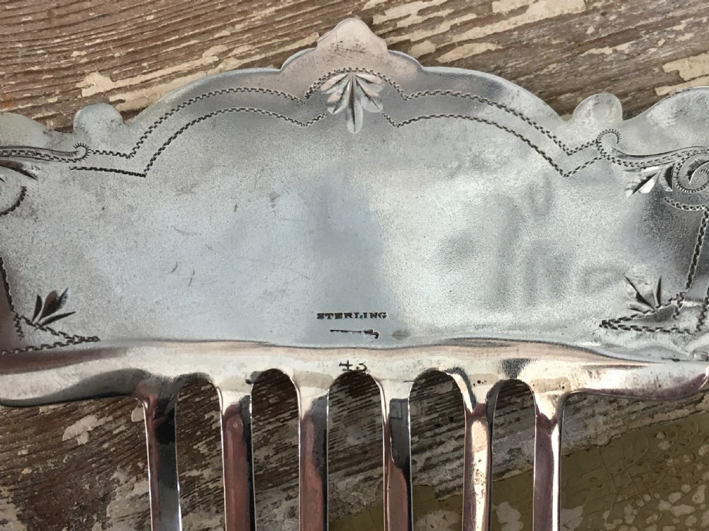 Sterling Silver Hair Comb USA Maker (probably Kennard & Jenks) c1880 View IV