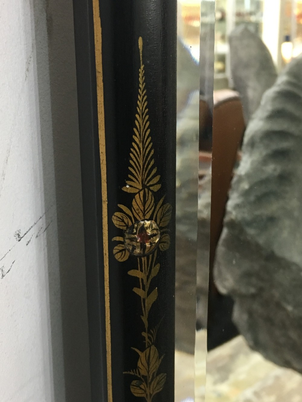 Wall Mirror Embossed Chinoiserie Bevelled Glass c1920 View VI