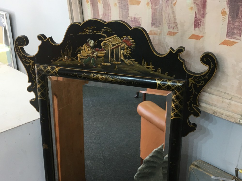 Wall Mirror Embossed Chinoiserie Bevelled Glass c1920 View VIII