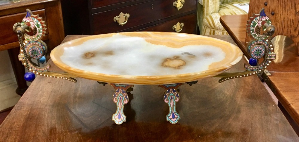 Champleve Enamel Bronze & Onyx Tazza