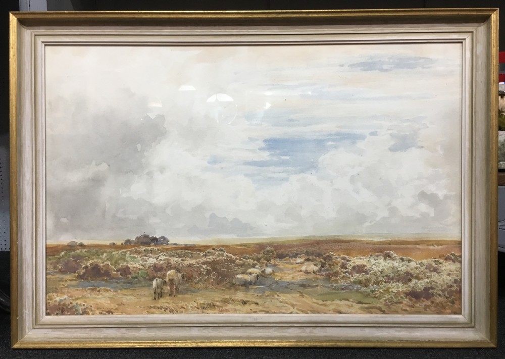 Claude Hayes (1852-1922) Watercolour of a Rural Landscape with Sheep C19th