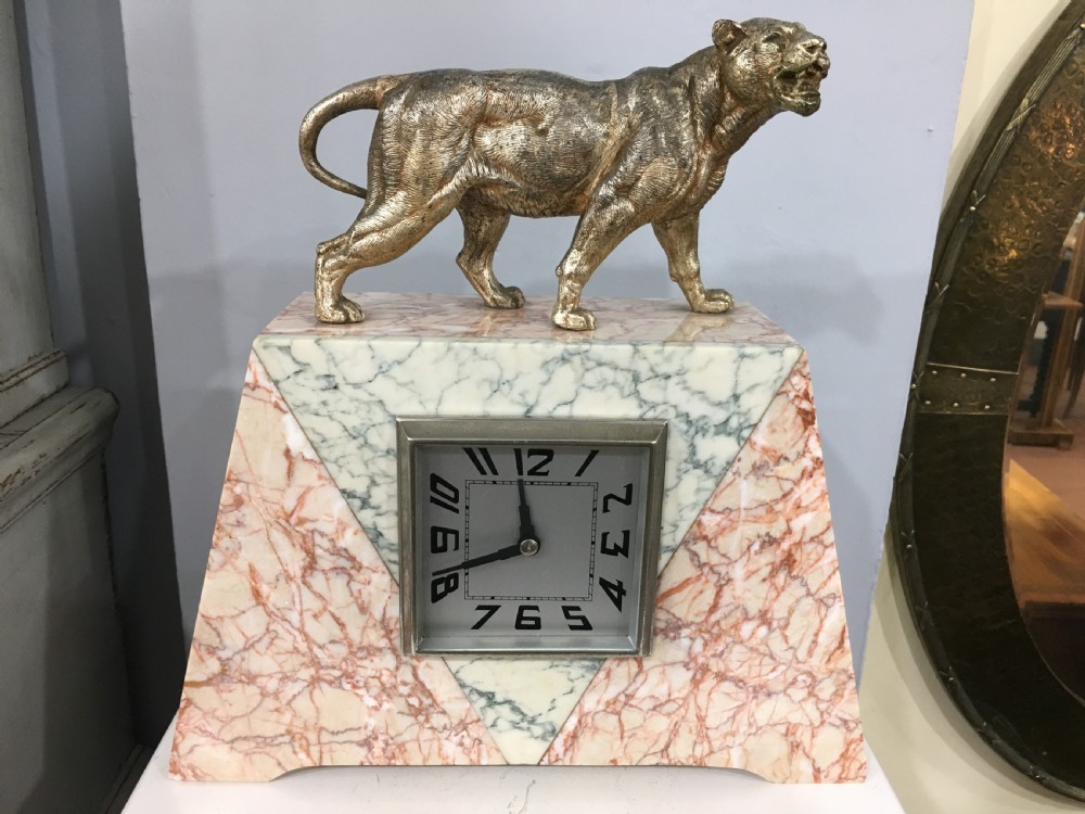 Original French Art Deco Clock with Lioness c1920-30