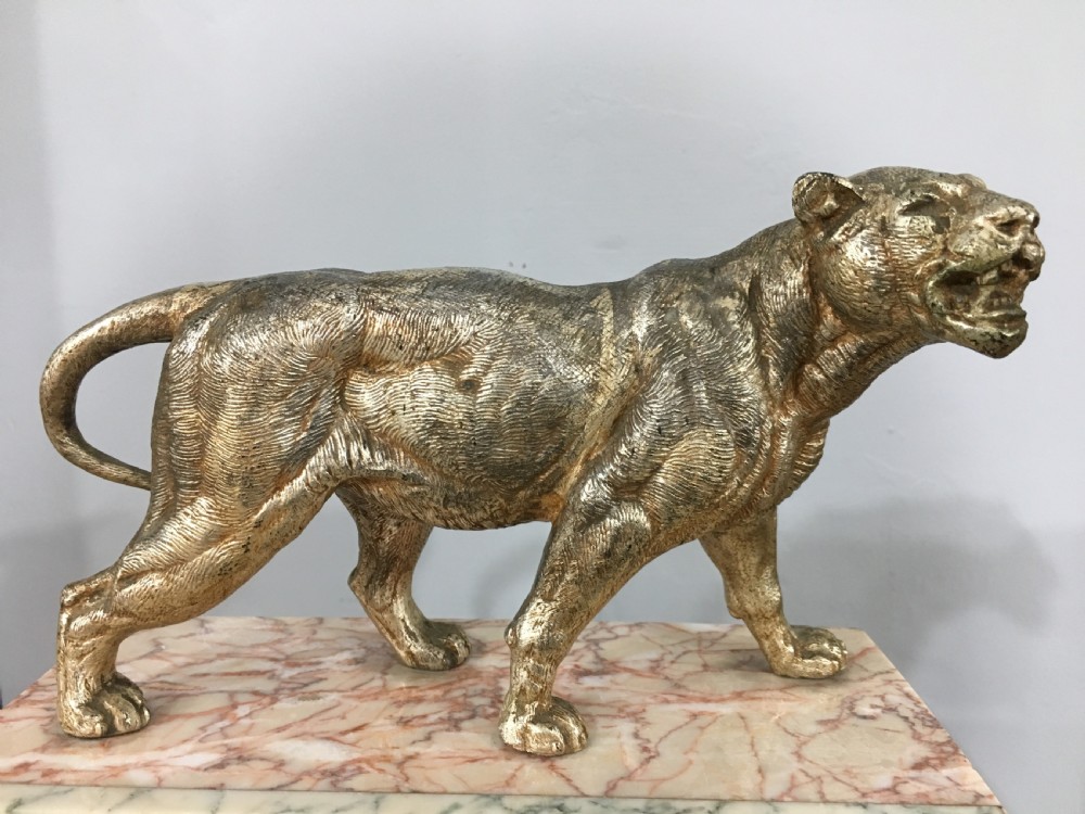 Original French Art Deco Clock with Lioness c1920-30 View III