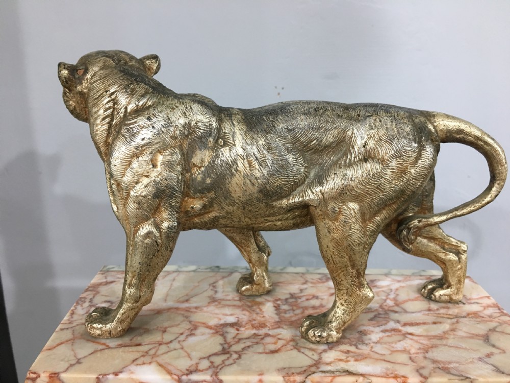 Original French Art Deco Clock with Lioness c1920-30 View VIII