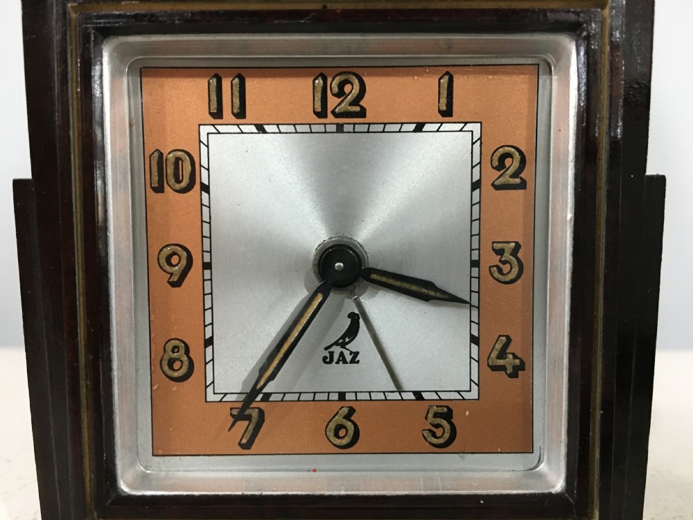 Jaz French Art Deco Bakelite Alarm Clock c1930 View V