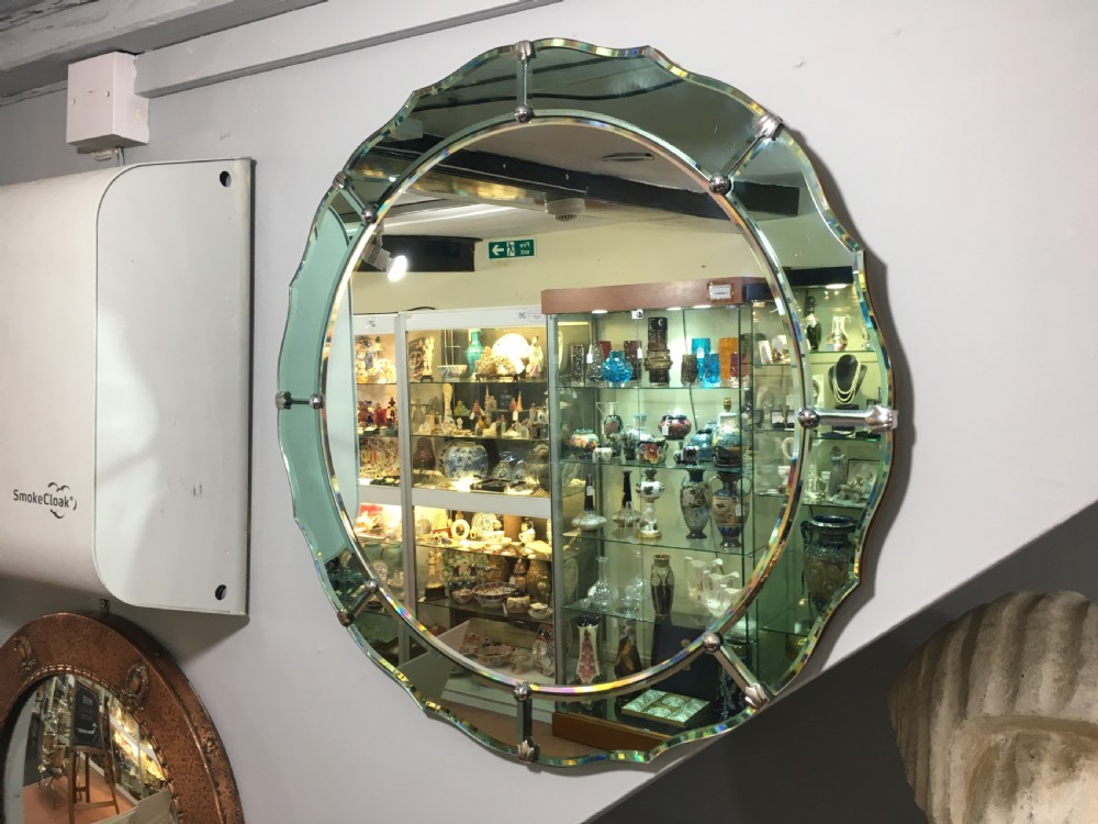 Original Art Deco Mirror with Wooden Back & Hanging Chain c1930 View II