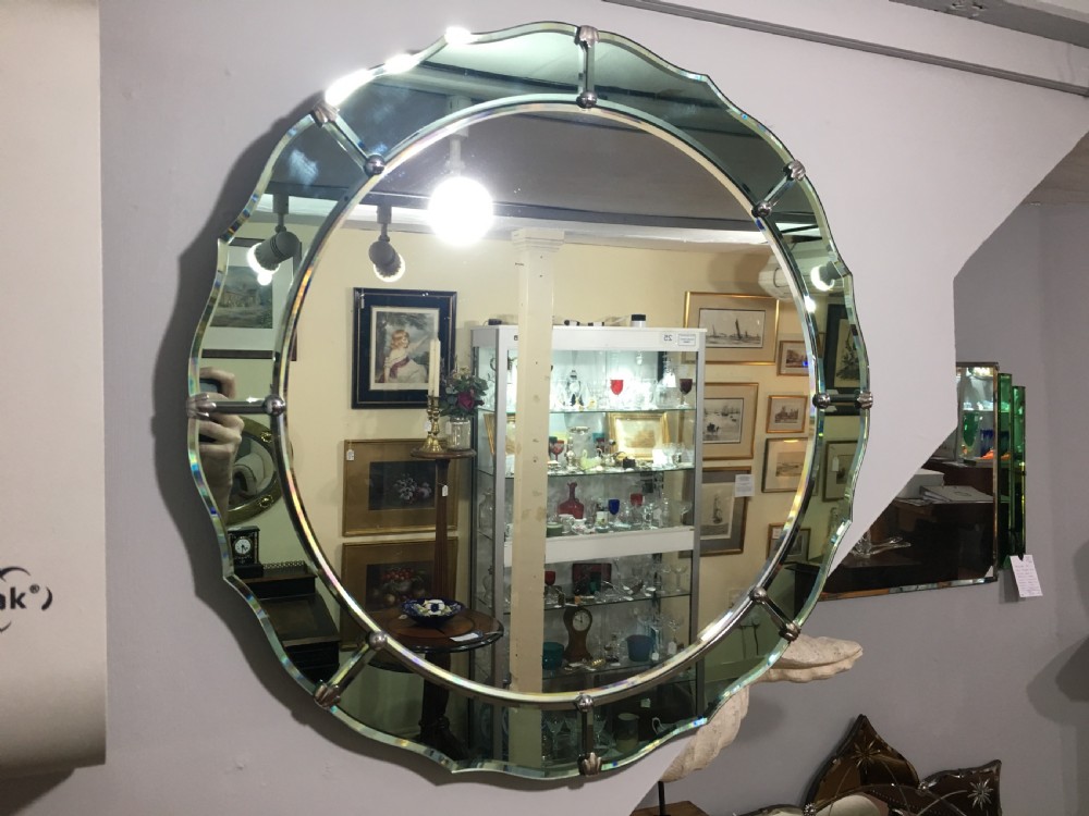 Original Art Deco Mirror with Wooden Back & Hanging Chain c1930