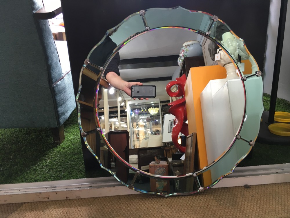 Original Art Deco Mirror with Wooden Back & Hanging Chain c1930 View IV