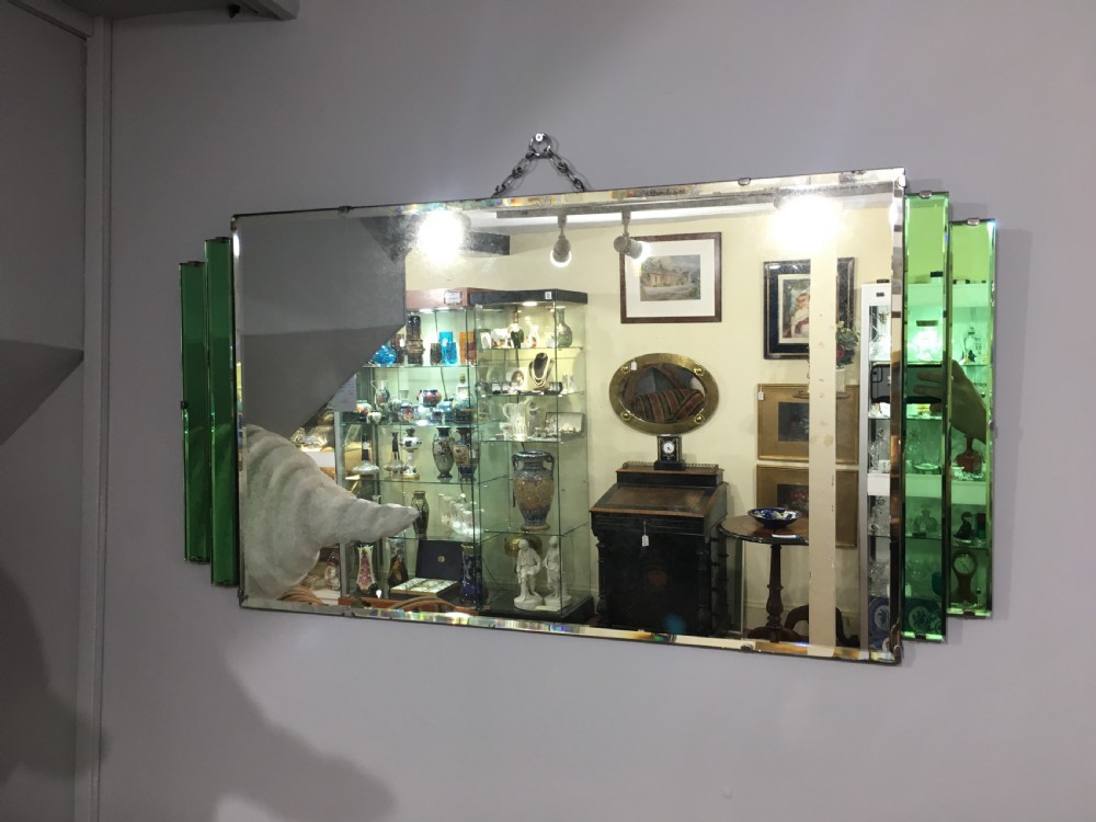 Original Art Deco Mirror with Wooden Back & Hanging Chain c1930