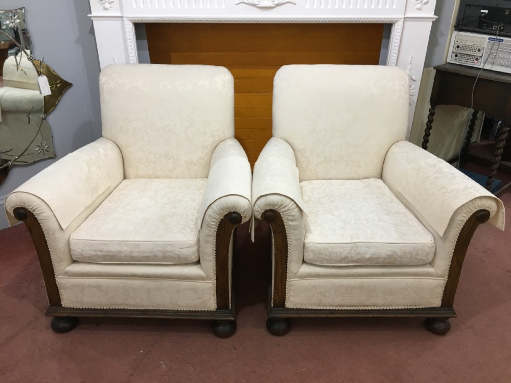 Pair of Victorian Armchairs, Bun Feet Re-Upholstered