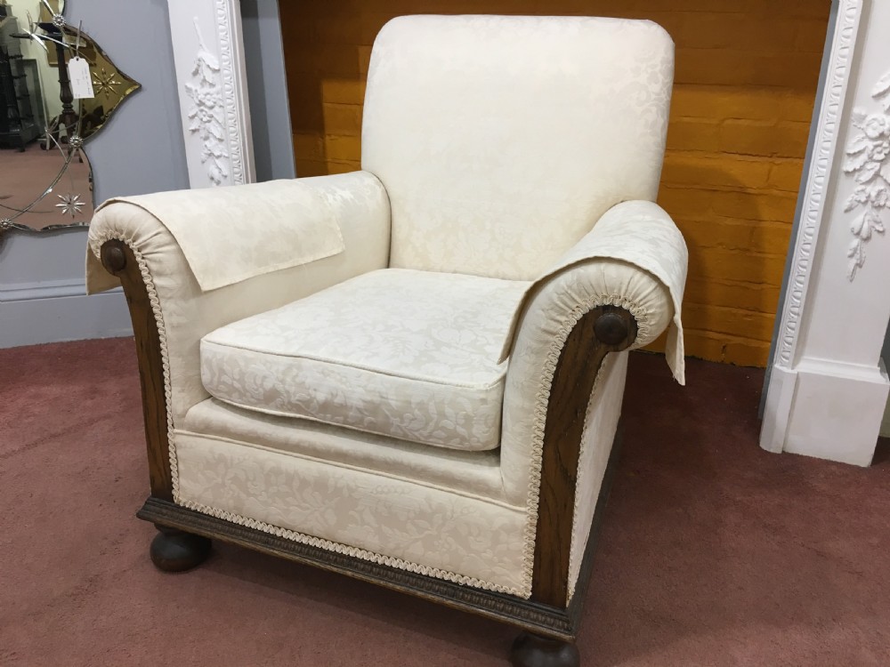 Pair of Victorian Armchairs, Bun Feet Re-Upholstered View VI