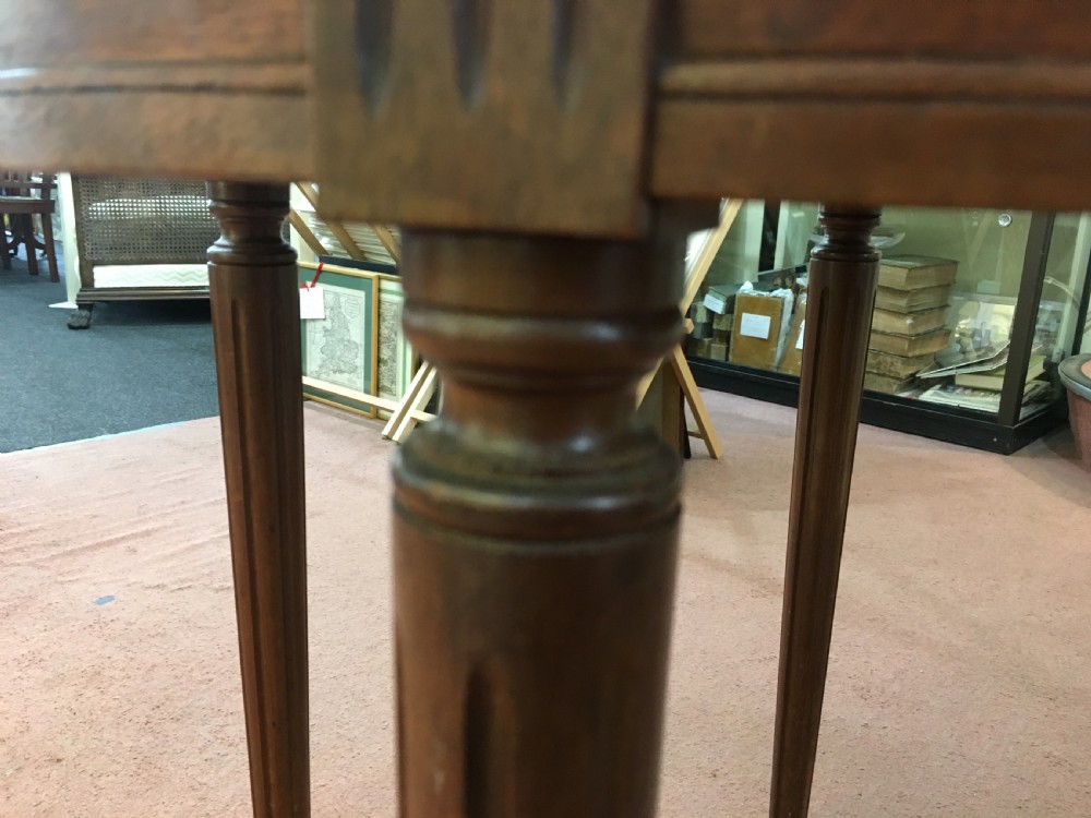 French Bouillotte Table with Marble Top & Brass Gallery Tapering Legs w/Brass Collars c1910 View VI