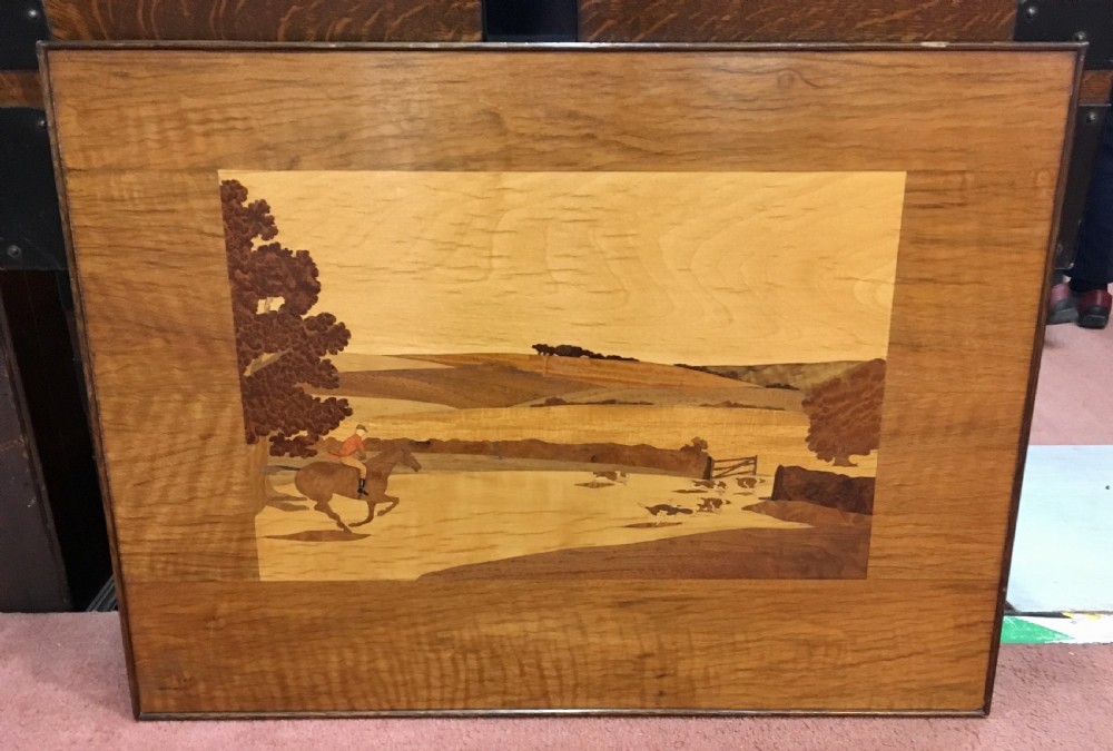 Rowley Gallery Style Art Deco Marquetry Panel of Hunting Scene c.1930