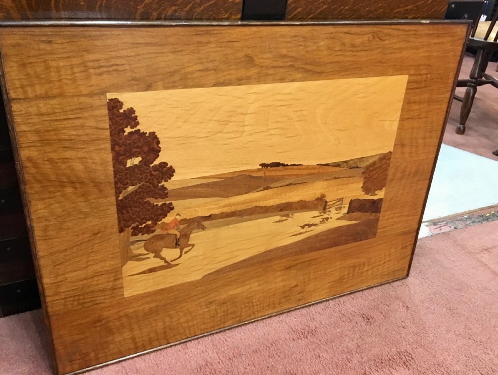 Rowley Gallery Style Art Deco Marquetry Panel of Hunting Scene c.1930 View IV