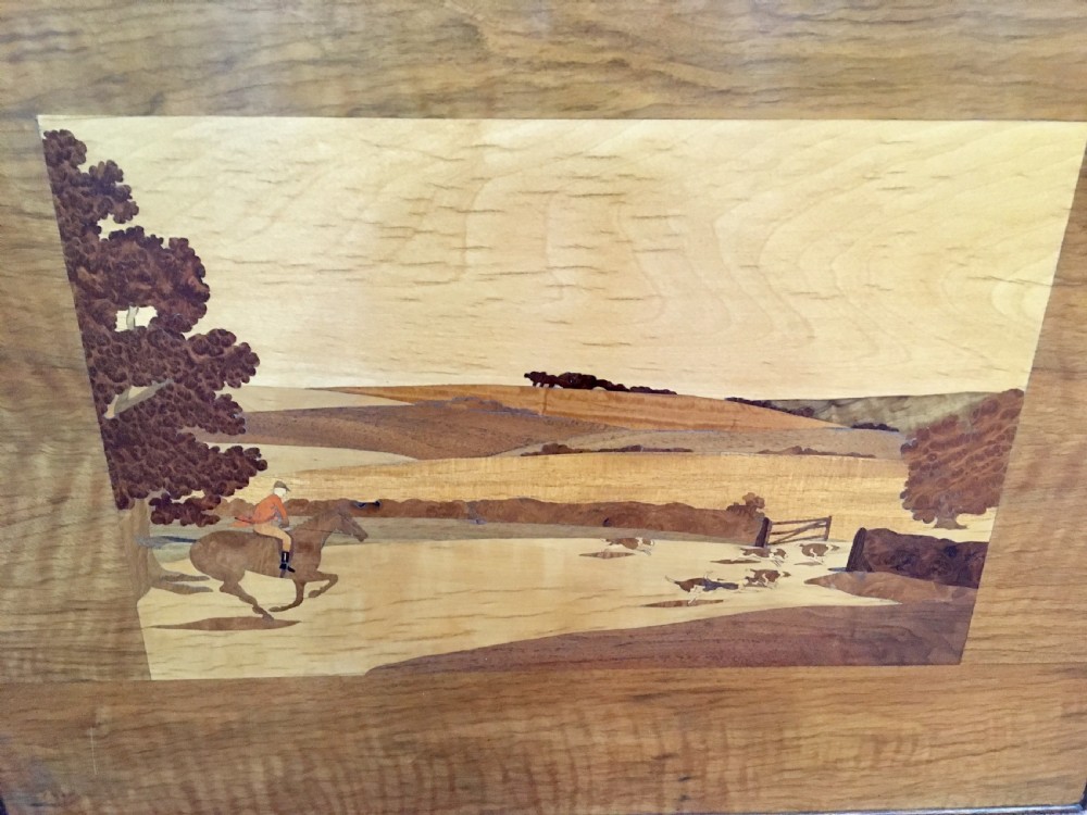 Rowley Gallery Style Art Deco Marquetry Panel of Hunting Scene c.1930 View VII