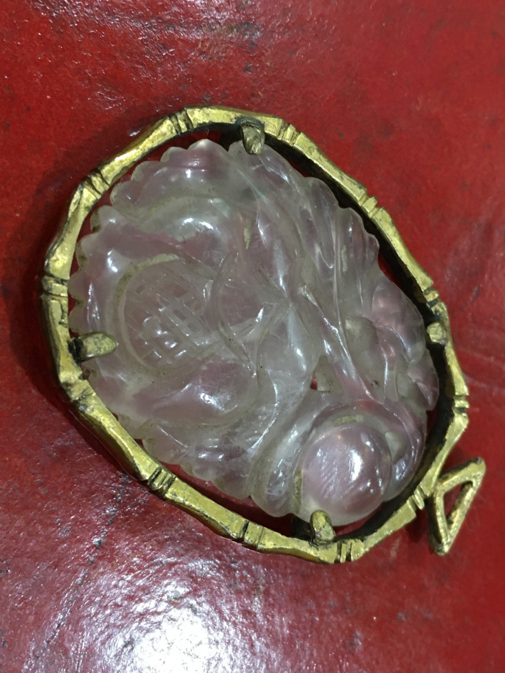 Carved Rose Quartz Flower & Fruit  Pendant C19th