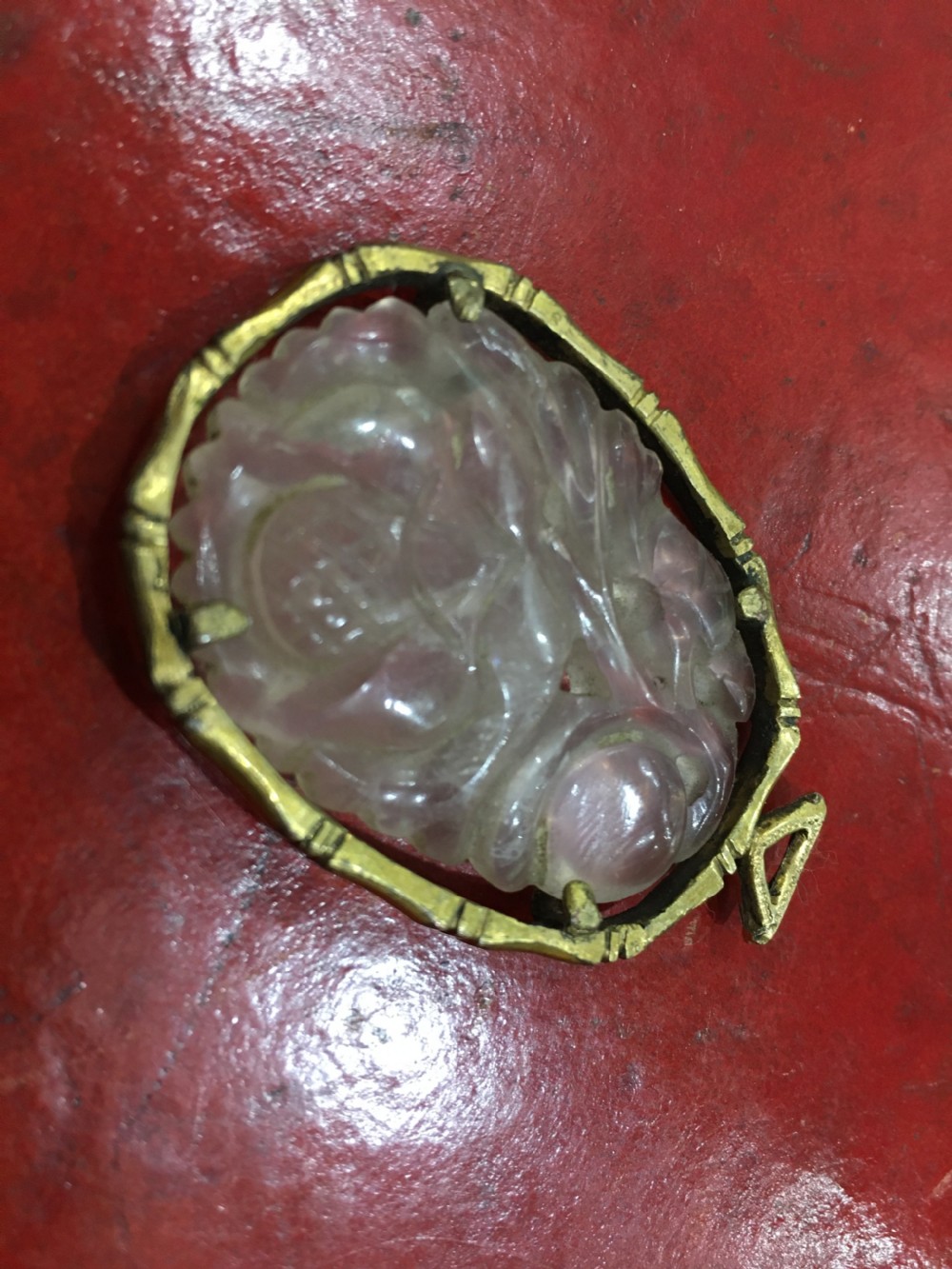 Carved Rose Quartz Flower & Fruit  Pendant C19th View II