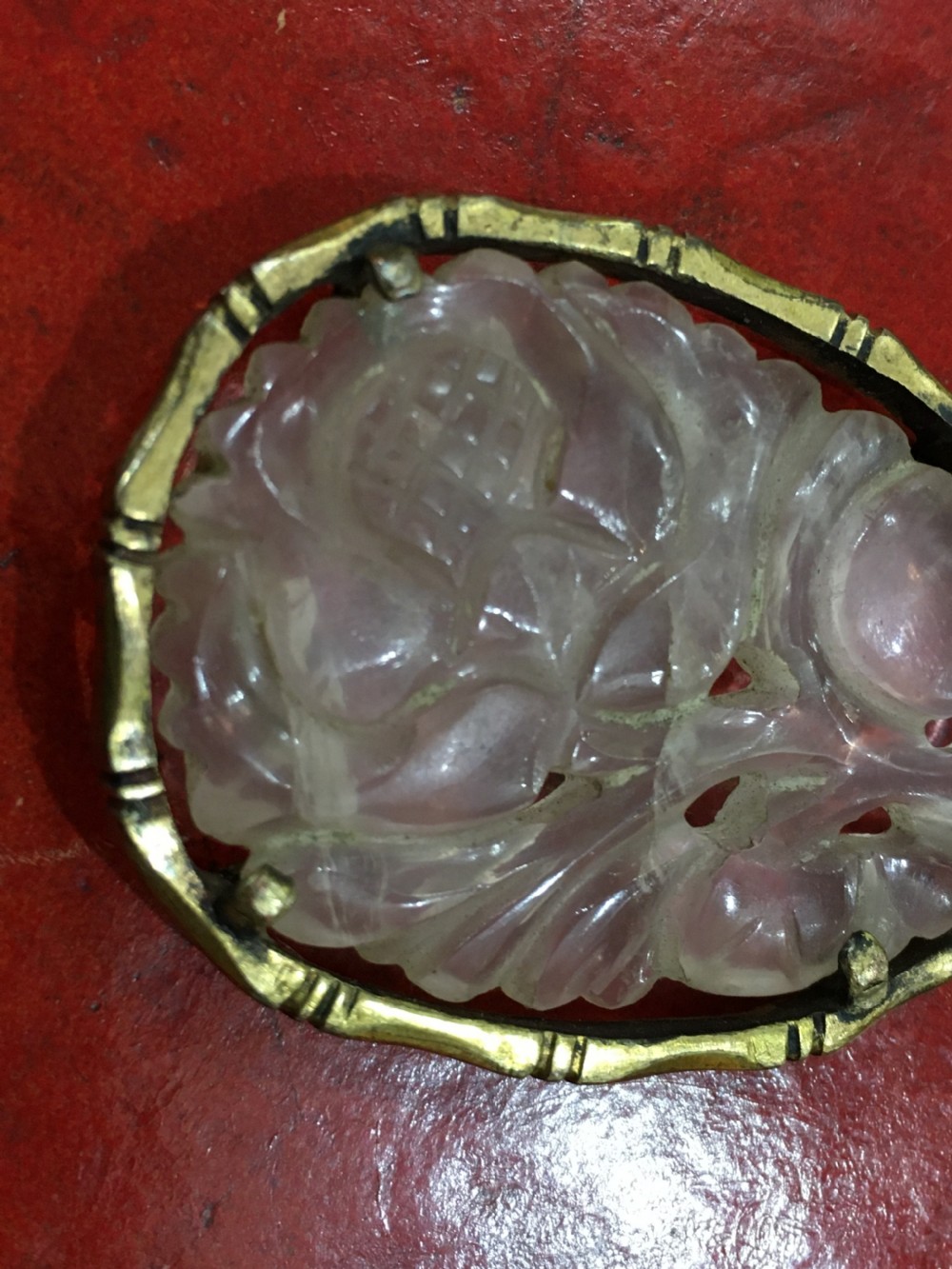 Carved Rose Quartz Flower & Fruit  Pendant C19th View IV