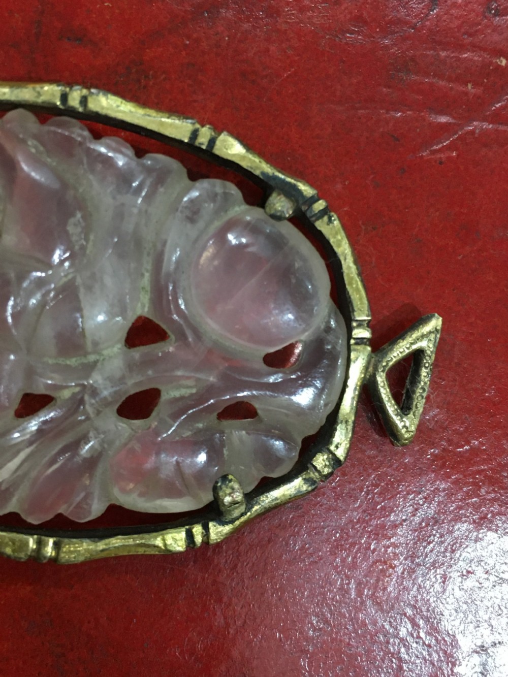 Carved Rose Quartz Flower & Fruit  Pendant C19th View V