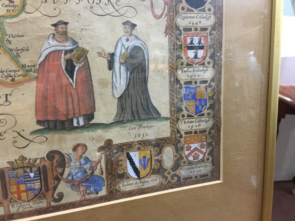 John Speed Antique Map of Cambridgeshire 1610 Inset Coat of Arms View II