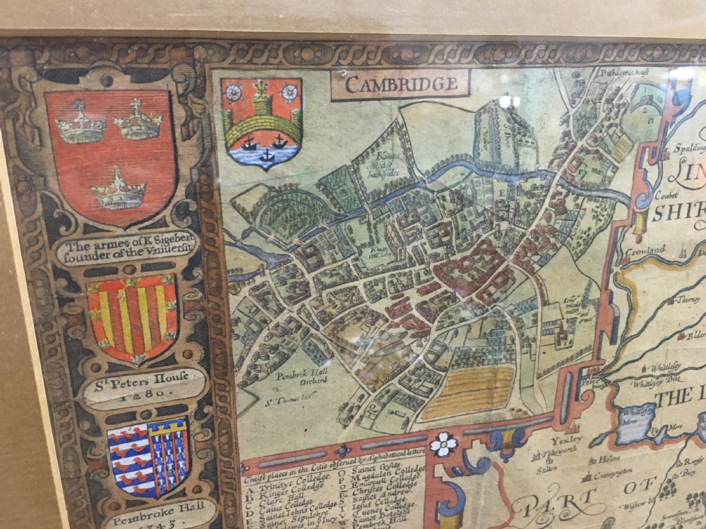 John Speed Antique Map of Cambridgeshire 1610 Inset Coat of Arms View III