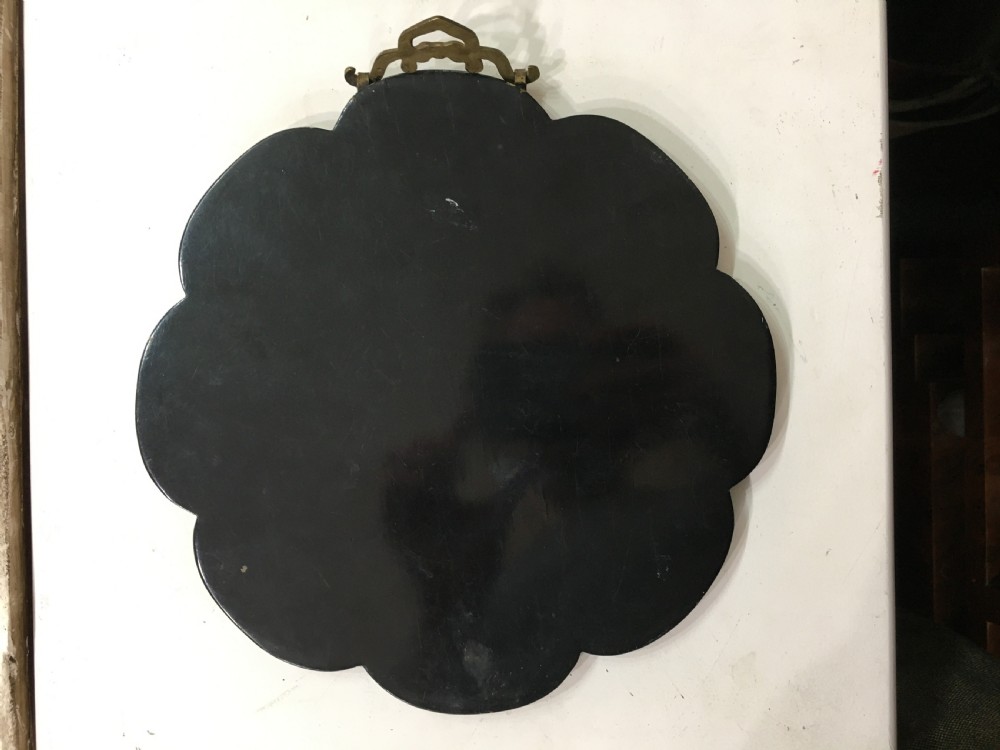 Round Cinnabar Plaque Flowerhead Form Peomy Motif c1930 View IV