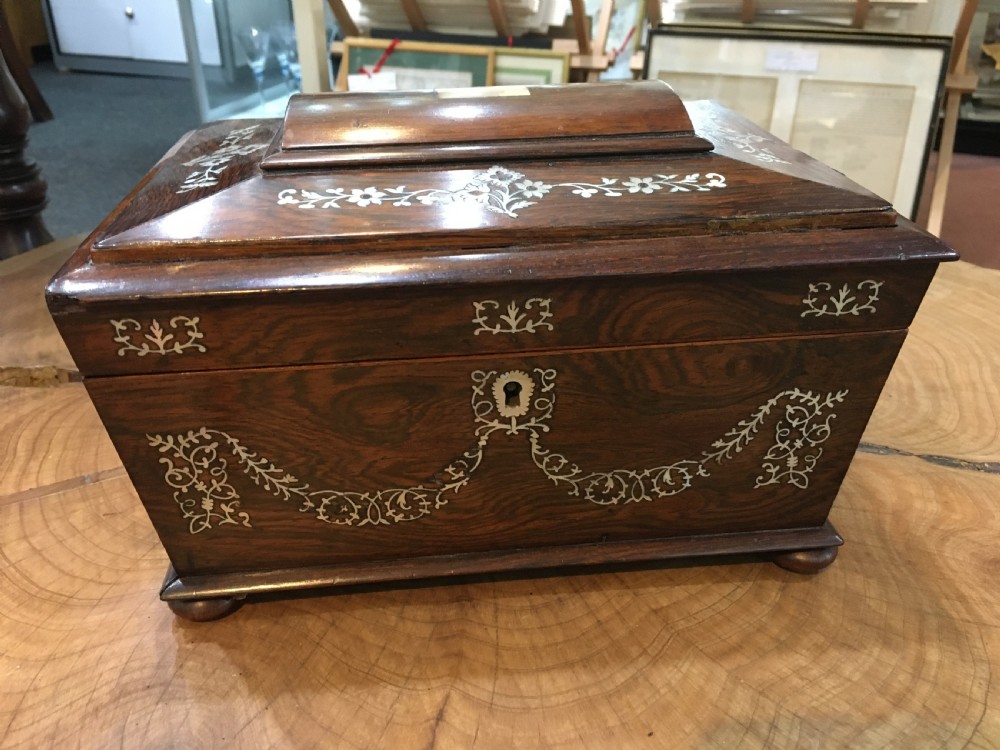 Victorian Sewing Box Rosewood with Mother of Pearl Inlay