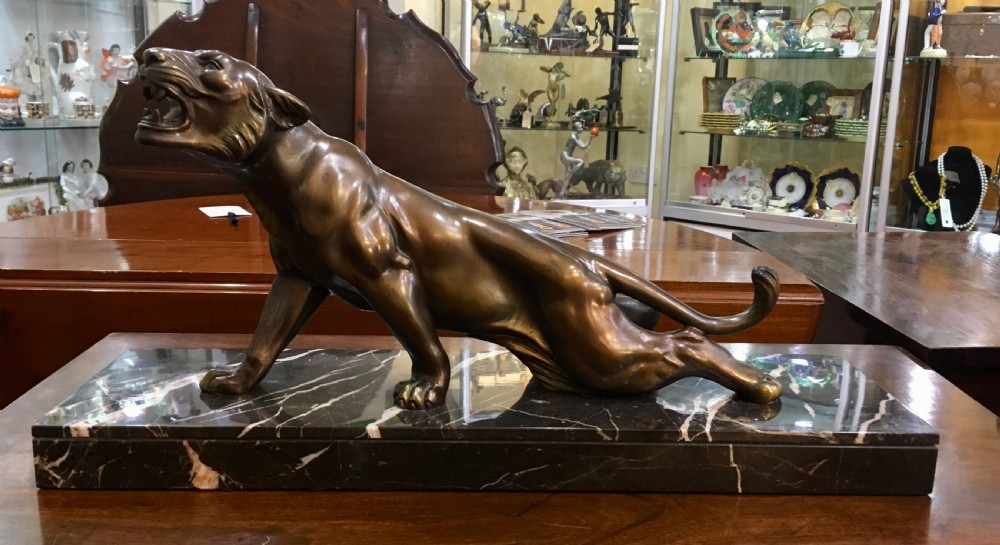 Original French Art Deco Crouching Panther, Signed 'M. Secondo' c.1930