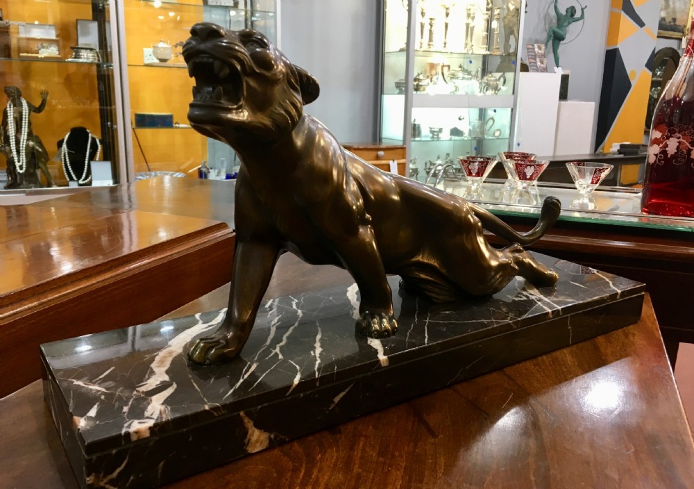Original French Art Deco Crouching Panther, Signed 'M. Secondo' c.1930 View II