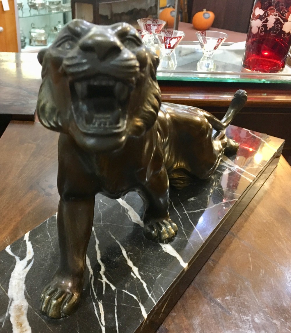 Original French Art Deco Crouching Panther, Signed 'M. Secondo' c.1930 View III