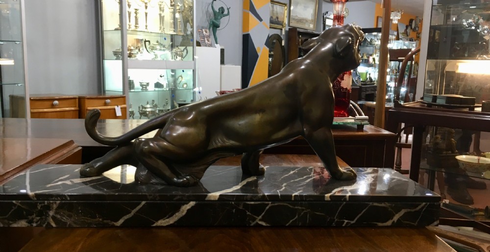 Original French Art Deco Crouching Panther, Signed 'M. Secondo' c.1930 View V