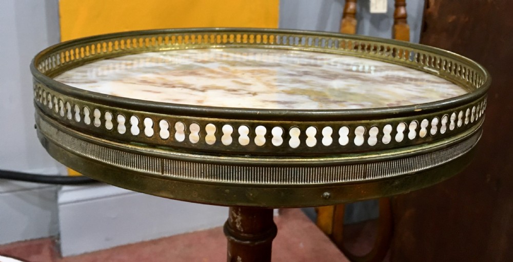 French Wine Table with Brass Gallery and Marble Top, c.1920 View II