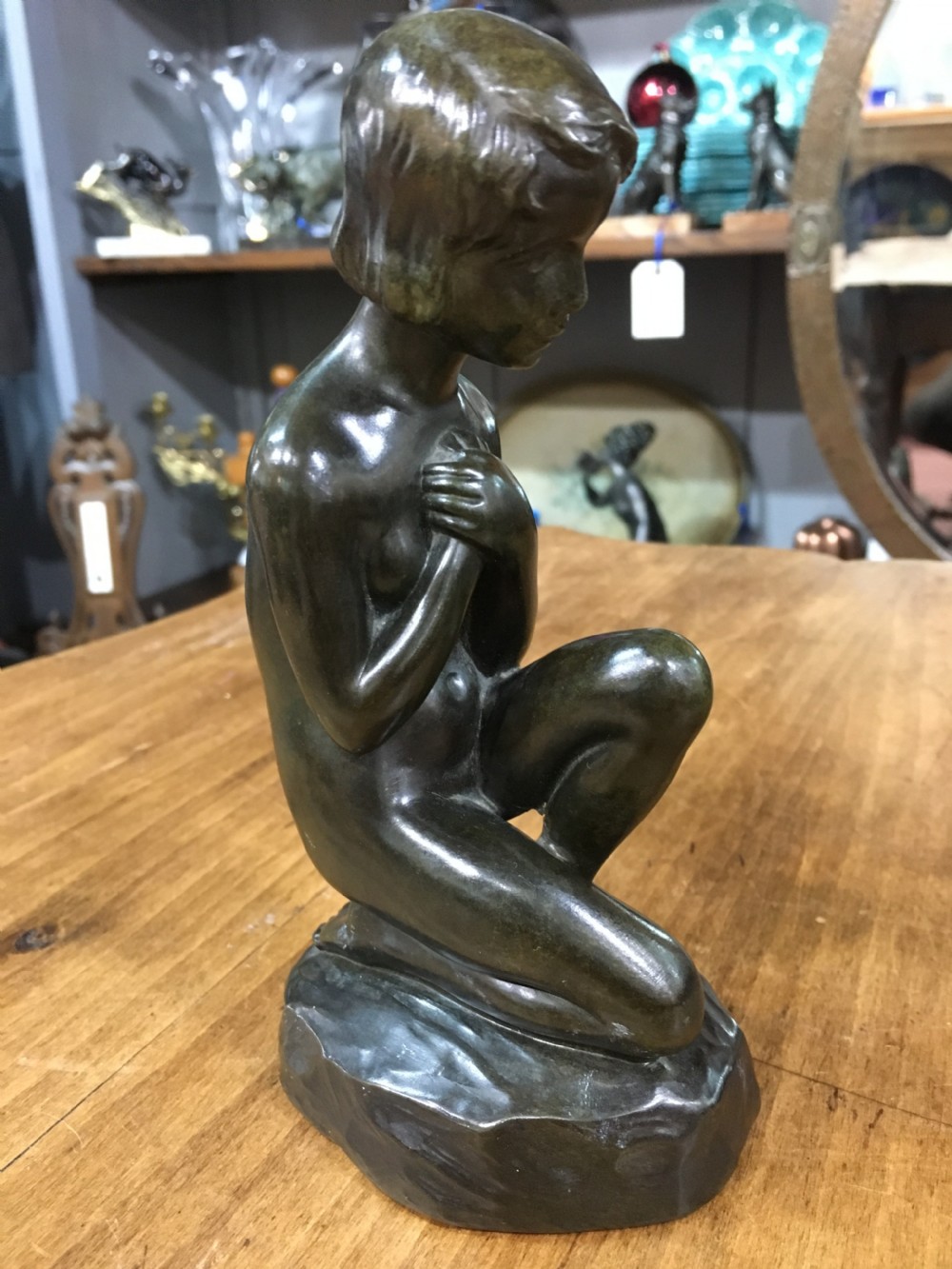 Elna Borch (Danish 1869-1950) Art Deco Bronze Figure of a Young Girl c1920s View III