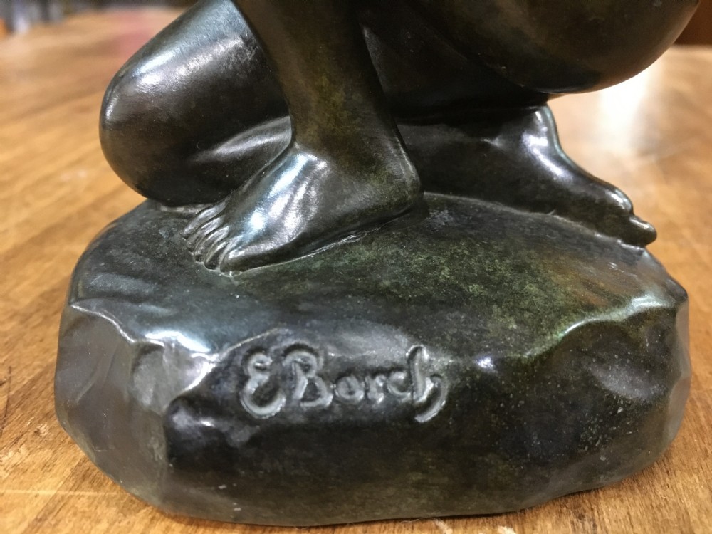 Elna Borch (Danish 1869-1950) Art Deco Bronze Figure of a Young Girl c1920s View VI