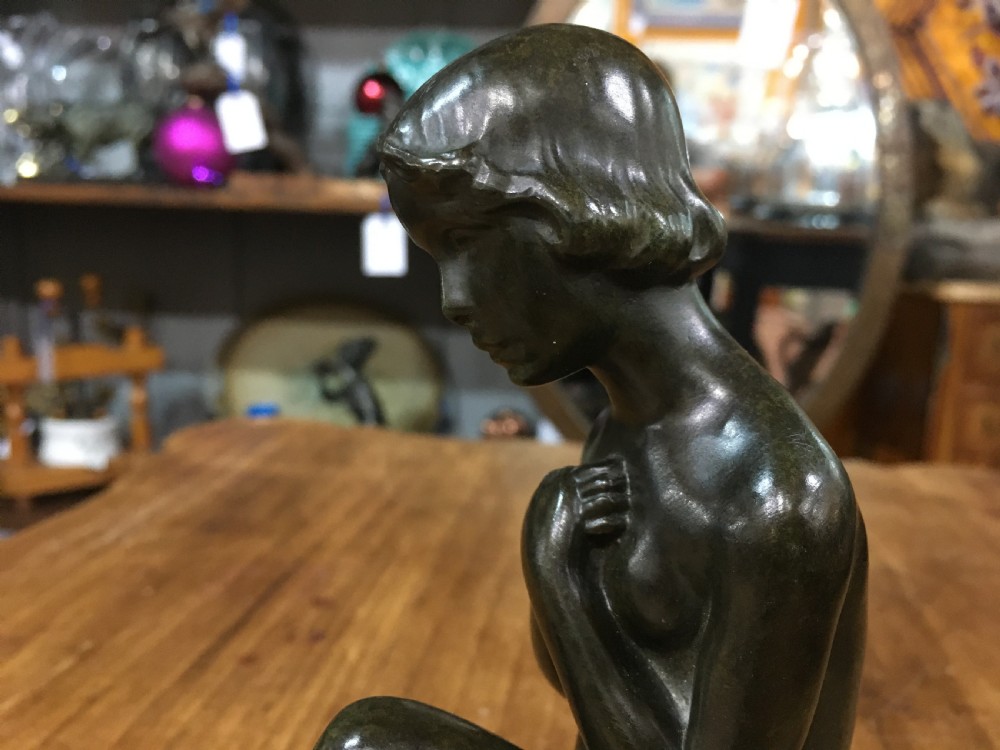 Elna Borch (Danish 1869-1950) Art Deco Bronze Figure of a Young Girl c1920s View VII