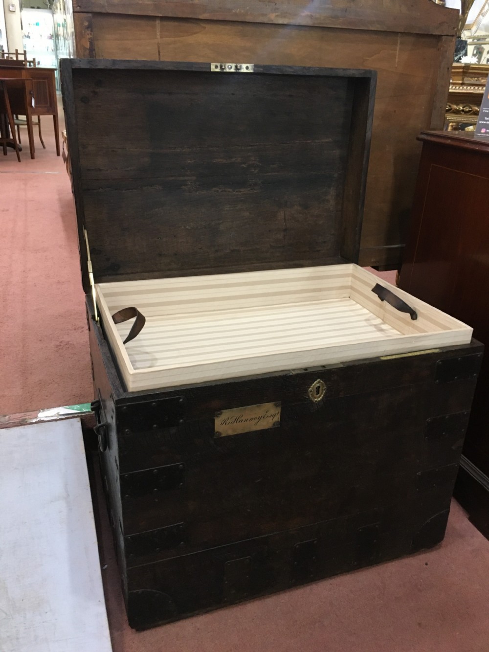 Oak Banded Silver Chest London Silversmith by Royal Appointment Early C19th