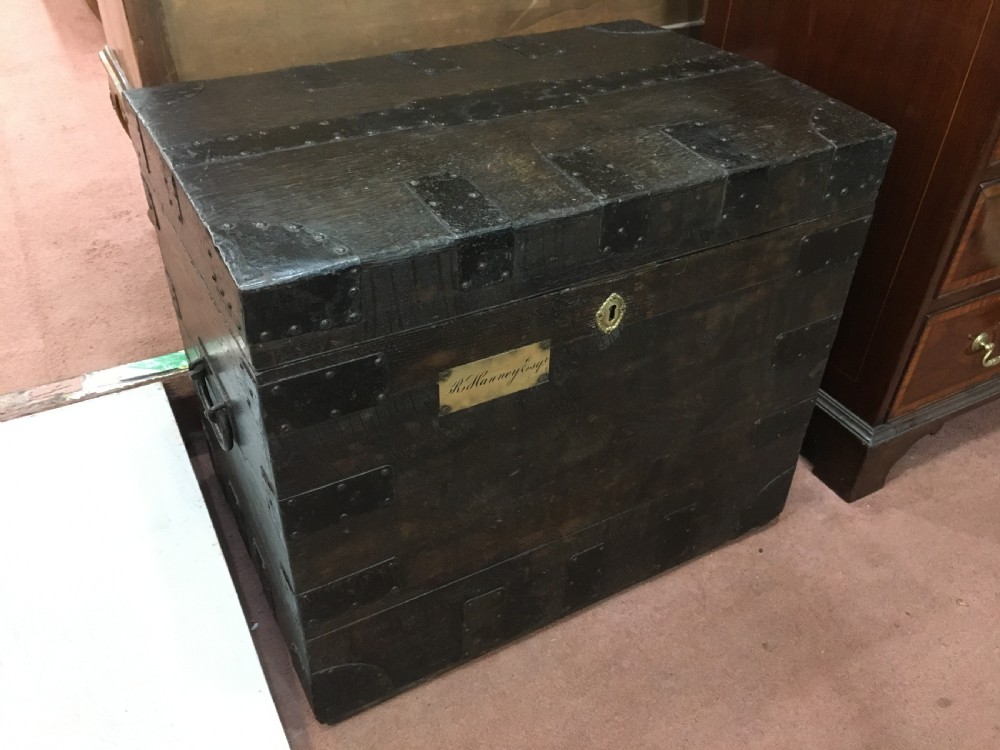 Oak Banded Silver Chest London Silversmith by Royal Appointment Early C19th View IV