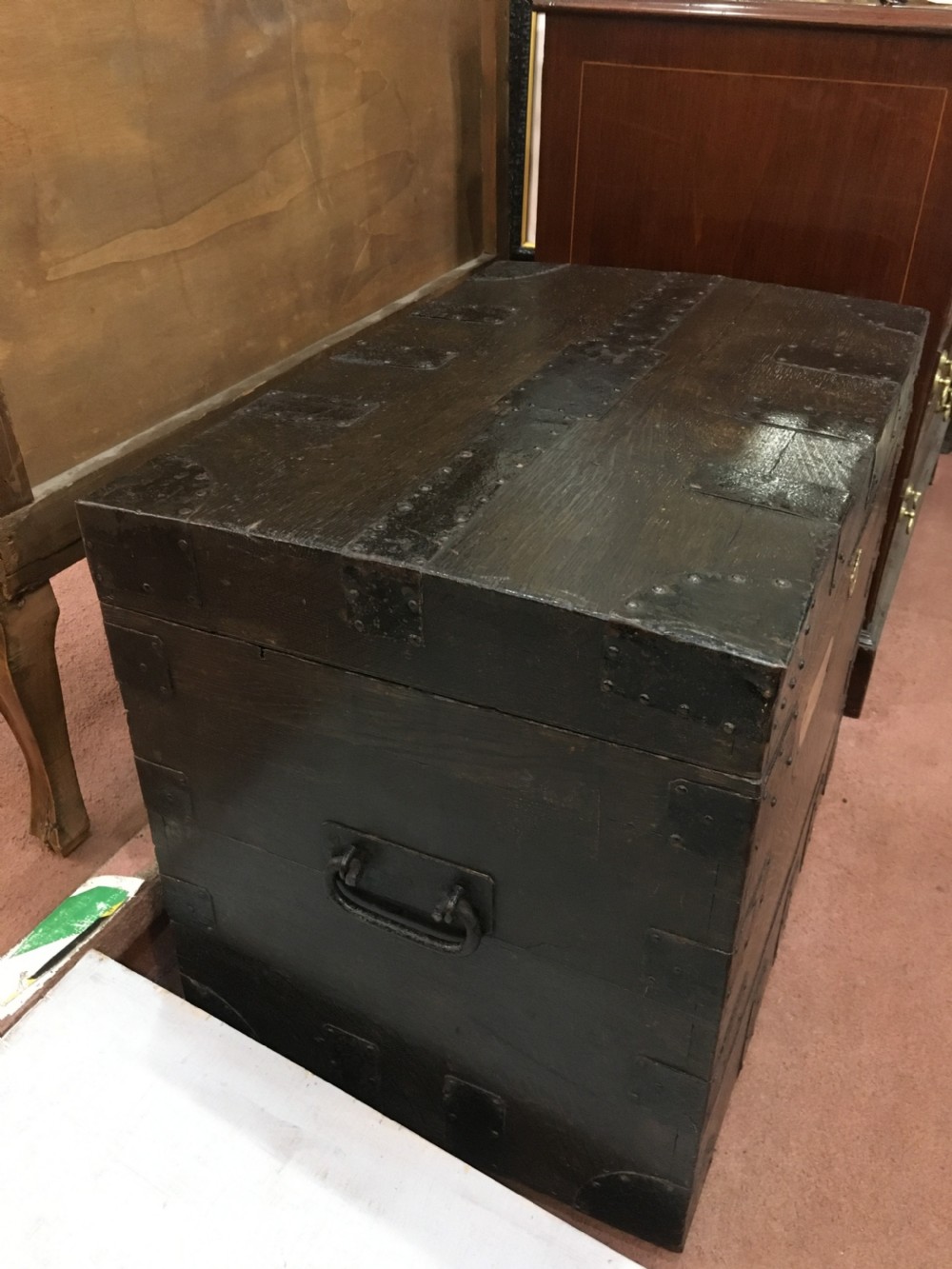 Oak Banded Silver Chest London Silversmith by Royal Appointment Early C19th View V