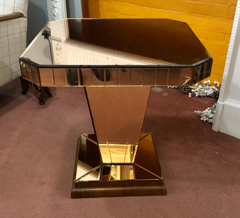 Art Deco Peach Mirrored Side/Console Table with Oak Plinth Base c.1920 - 30