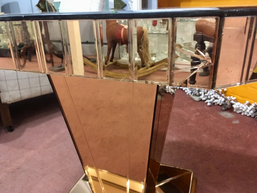 Art Deco Peach Mirrored Side/Console Table with Oak Plinth Base c.1920 - 30 View VI