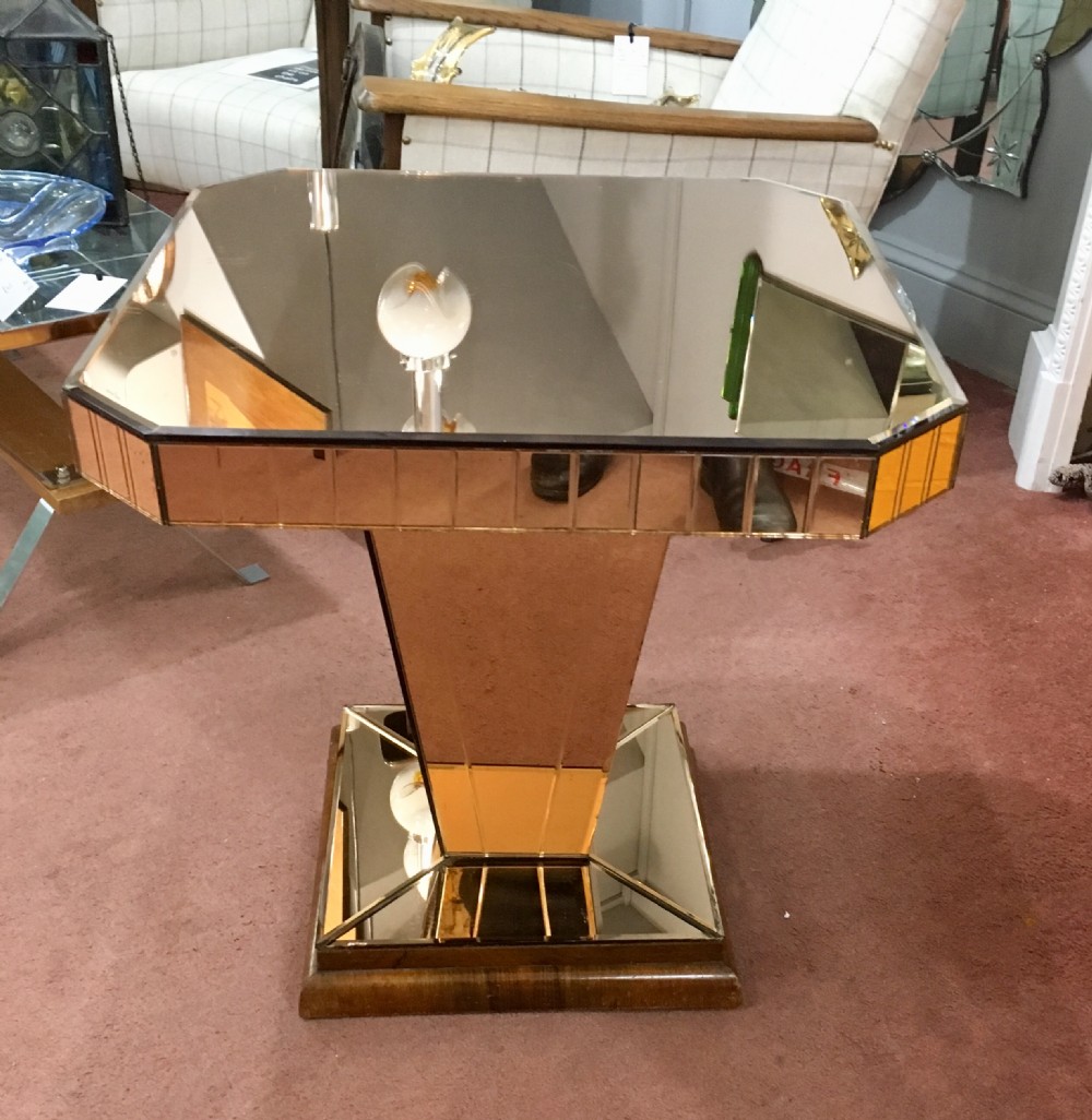 Art Deco Peach Mirrored Side/Console Table with Oak Plinth Base c.1920 - 30 View VII