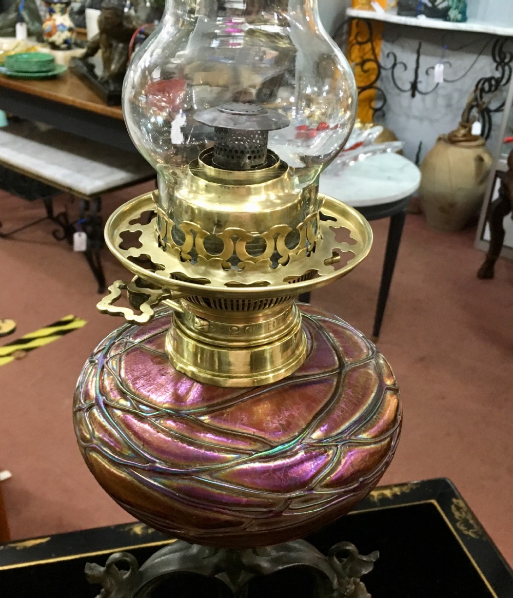 Loetz Oil Lamp with Base by A. Fery c. 1900 View VII