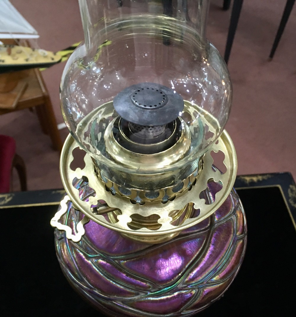 Loetz Oil Lamp with Base by A. Fery c. 1900 View VIII