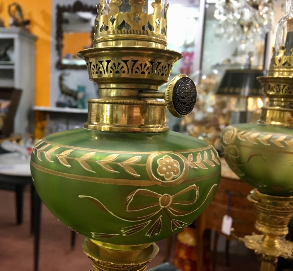 Pair of Oil Lamps on Barbedienne Candlesticks c.1900 View VI