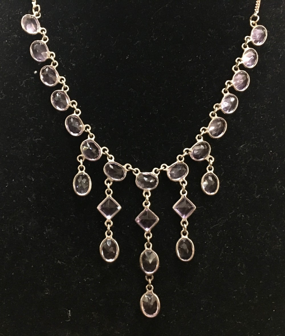 Edwardian Style Amethyst Silver Necklace Stamped 925 on clasp View II