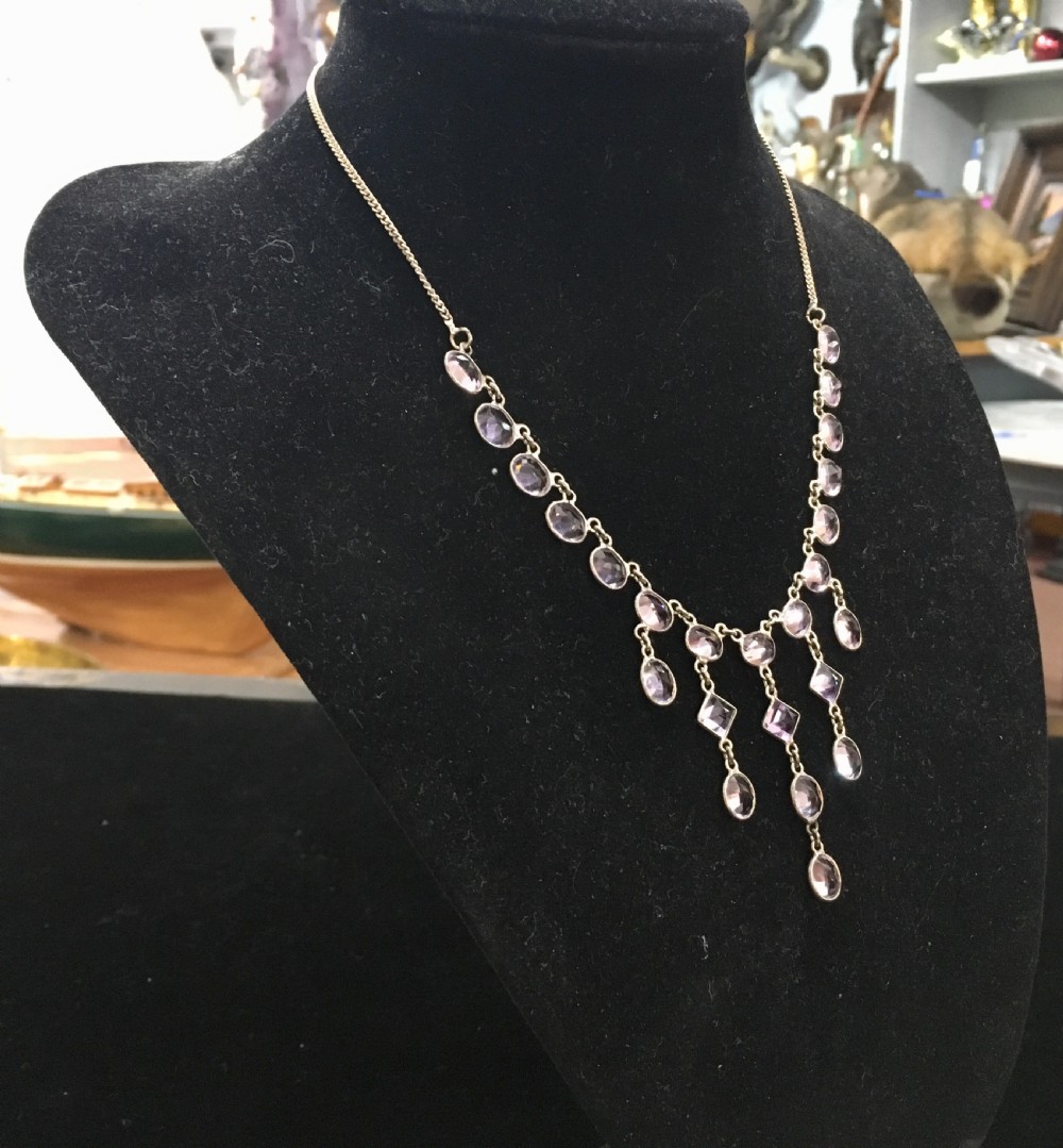 Edwardian Style Amethyst Silver Necklace Stamped 925 on clasp View III