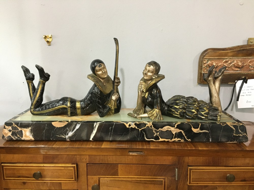 French Art Deco Original Pierrot & Columbine Figures c1930