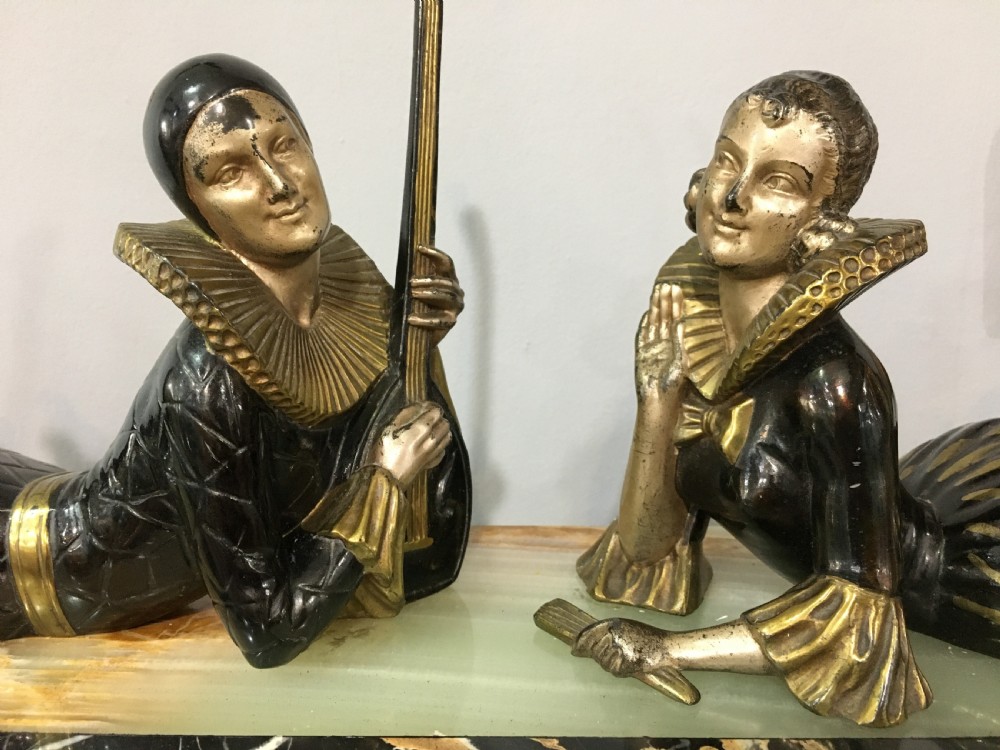 French Art Deco Original Pierrot & Columbine Figures c1930 View II