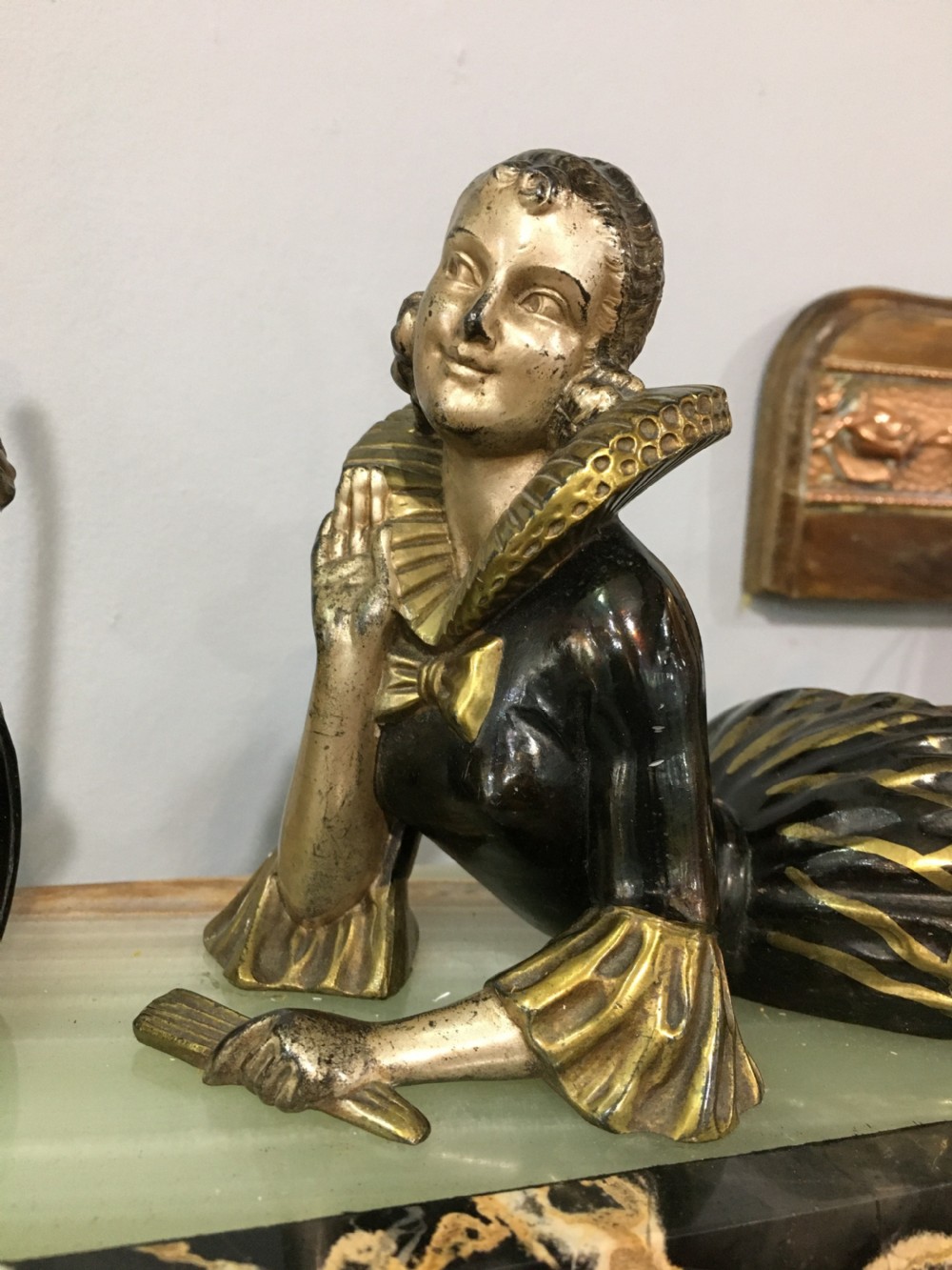 French Art Deco Original Pierrot & Columbine Figures c1930 View IV